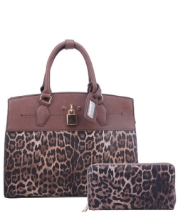 Leopard Padlock 2-in-1 Satchel LE1099W BROWN